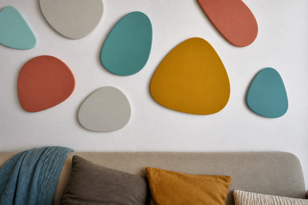 Panneaux mousse colorés collés mur blanc sans traces