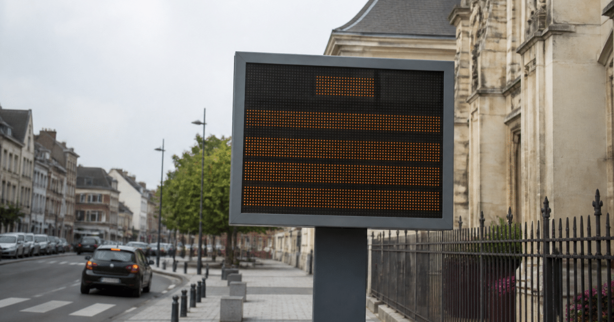 Panneau affichant la population actuelle de Beauvais en chiffres noirs