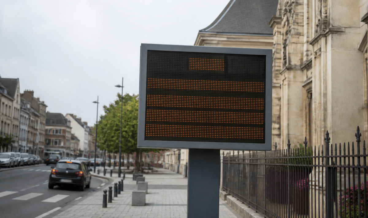 Panneau affichant la population actuelle de Beauvais en chiffres noirs
