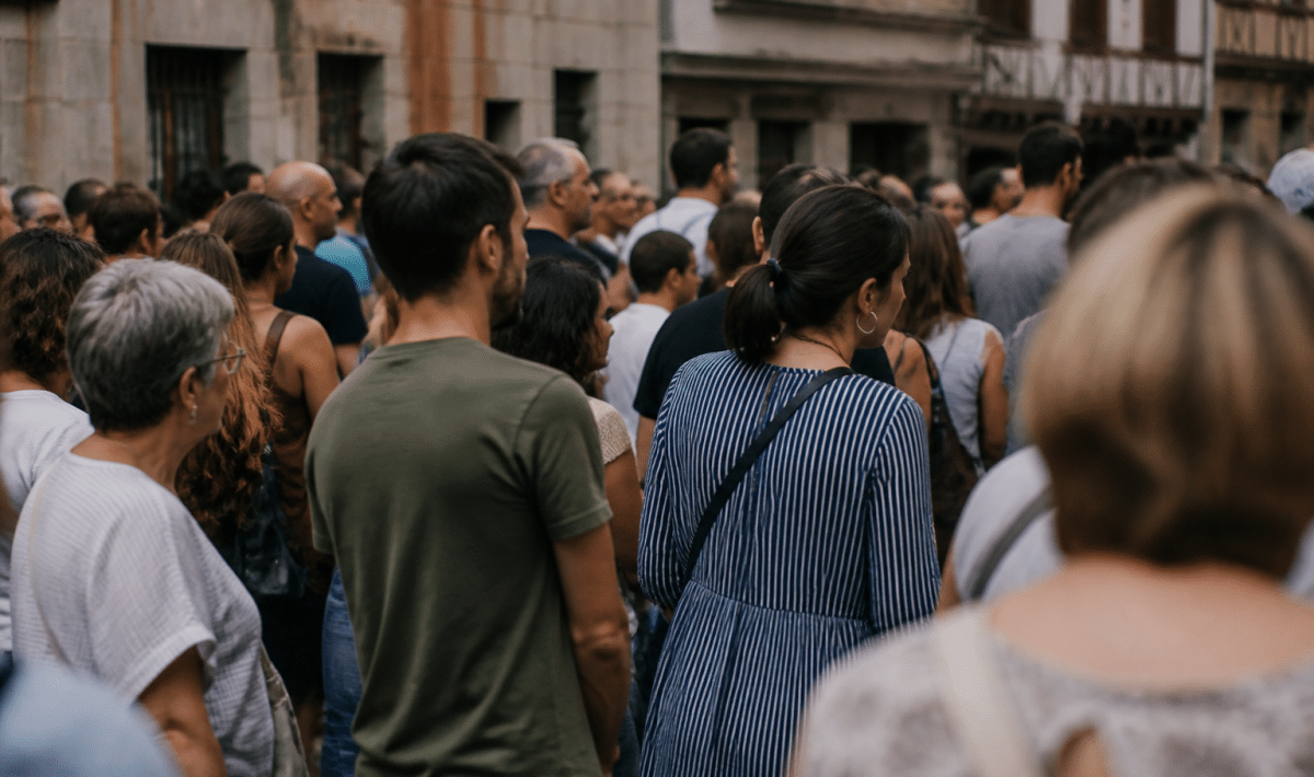 Foule de personnes debout dans les rues de Bayonne