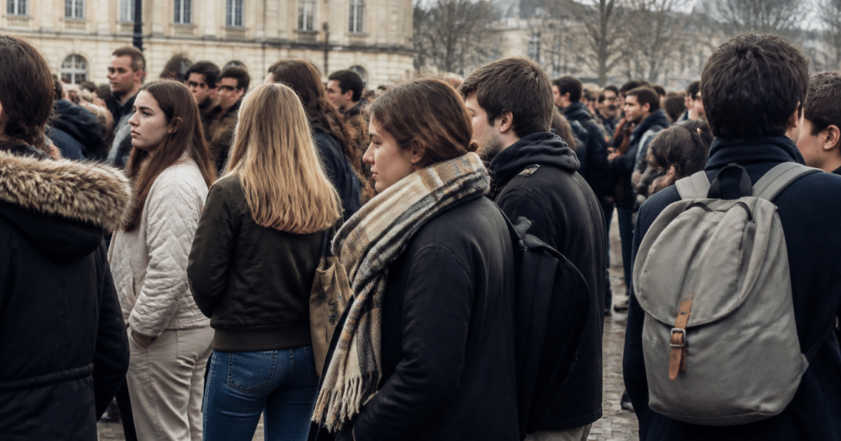 Foule de personnes debout sur place publique Saint-Louis