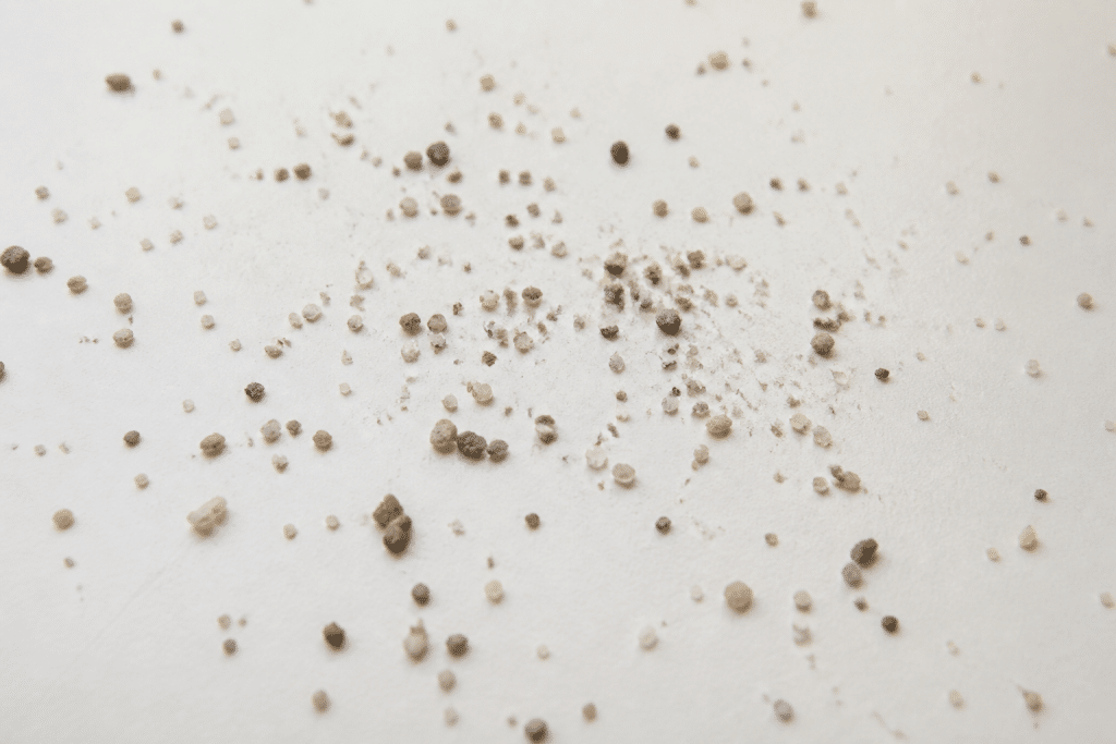Grains de sable fin et grossier sur surface blanche