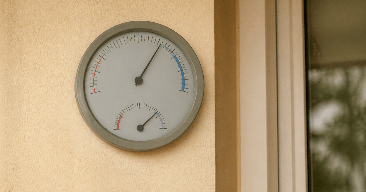 Thermometre mural affichant difference temperature entre interieur et exterieur