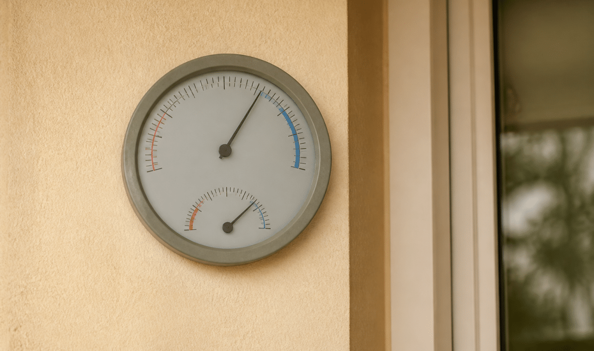 Thermometre mural affichant difference temperature entre interieur et exterieur