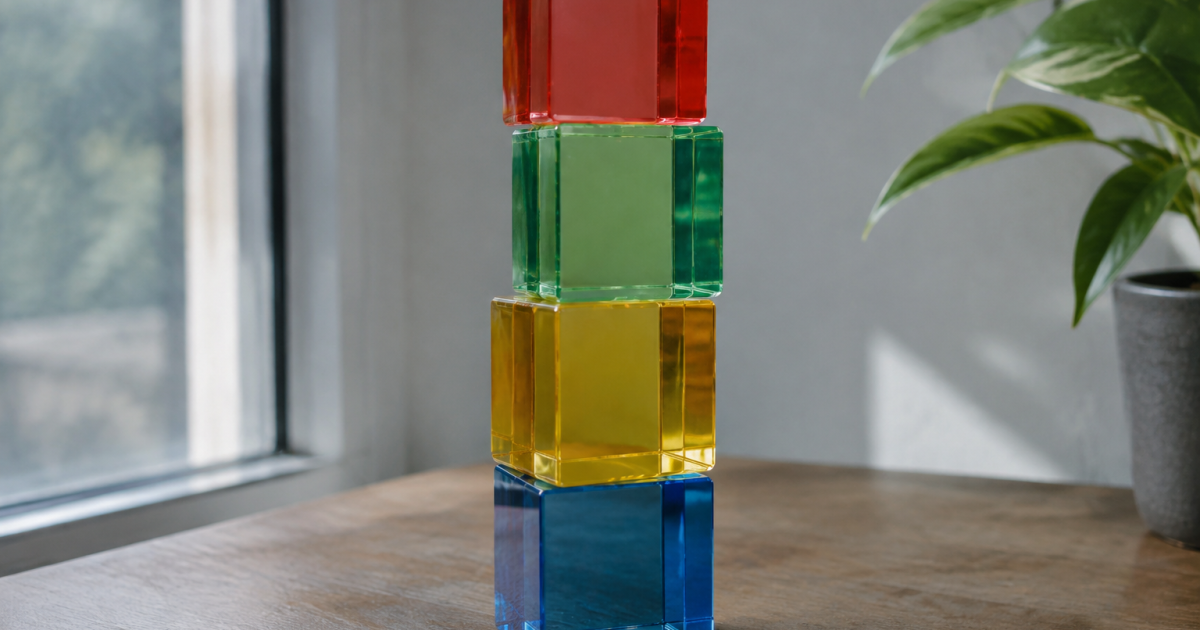 Rangees de cubes translucides carres empiles solidement