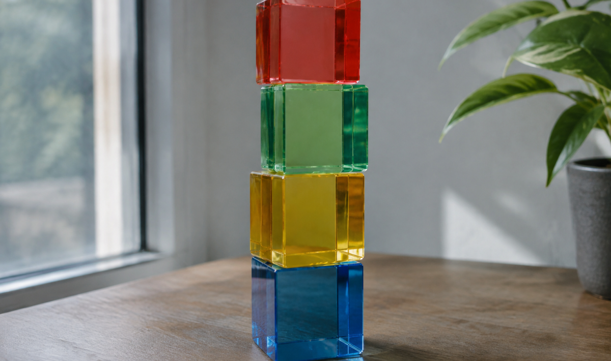 Rangees de cubes translucides carres empiles solidement